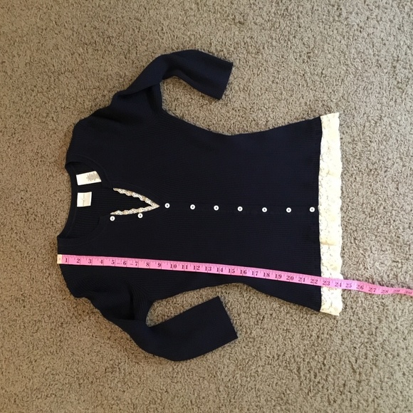Navy Blue Ribbed Sweater with Buttons & Lace-Med - Picture 5 of 7